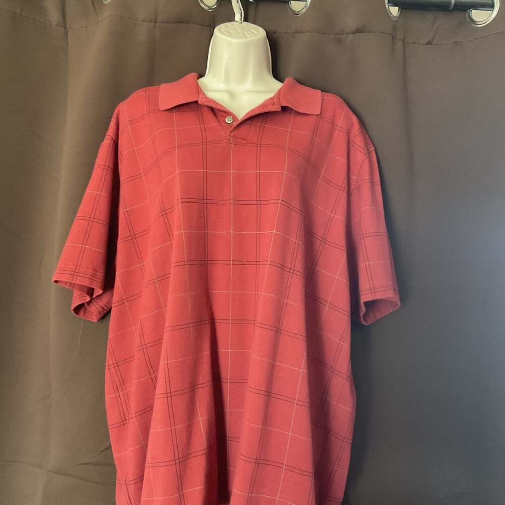 Men’s Van Heusen Plaid Polo Shirt, Salmon Red Windowpane, Size XL - Casual Golf